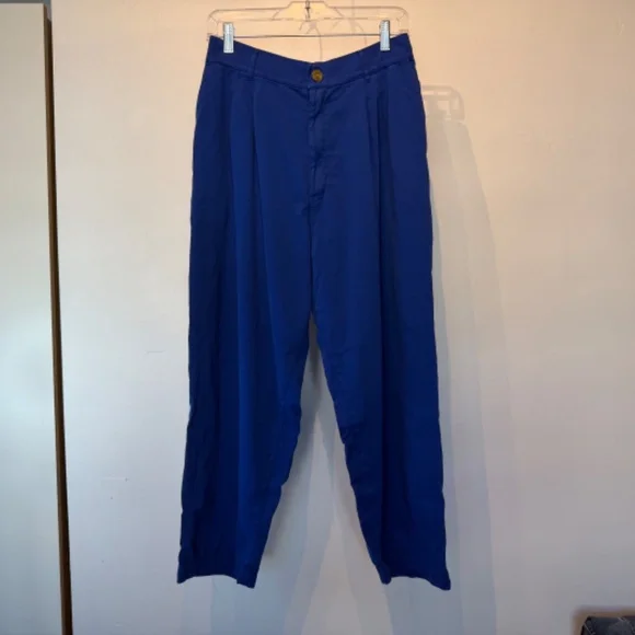 Big Bud Press Pleated Trousers in bright royal blue - size M petite - Picture 4 of 7